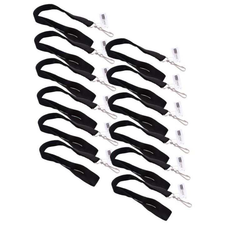 SICURIX Recycled PET Lanyard, Flat Style, J Hook, Black, Pack of 12