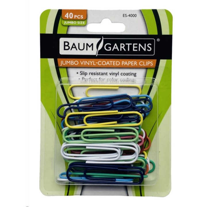 Baumgartens Vinyl-Coated Paper Clips, Jumbo Size, Pack of 40