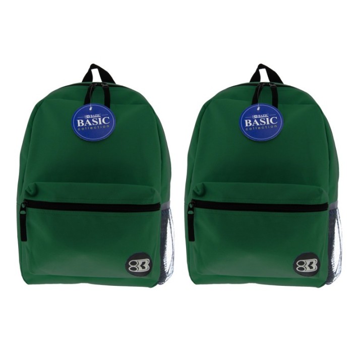 BAZIC Products® Basic Backpack, 16", Green, Pack of 2