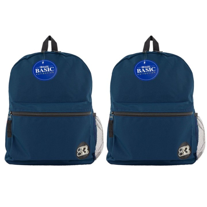 BAZIC Products® 16" Basic Backpack, Navy Blue, Pack of 2
