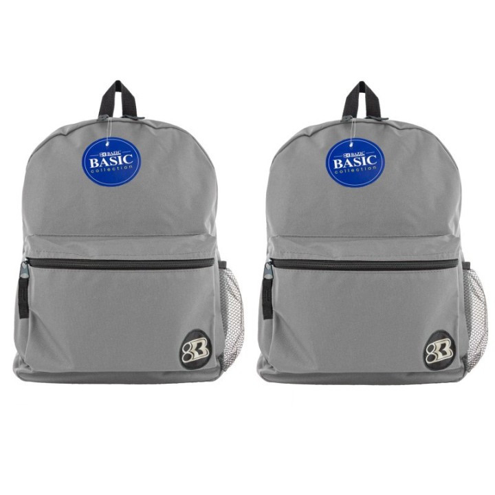 BAZIC Products® 16" Basic Backpack, Gray, Pack of 2