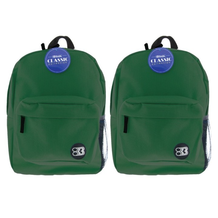 BAZIC Products® Classic Backpack 17" Green, Pack of 2