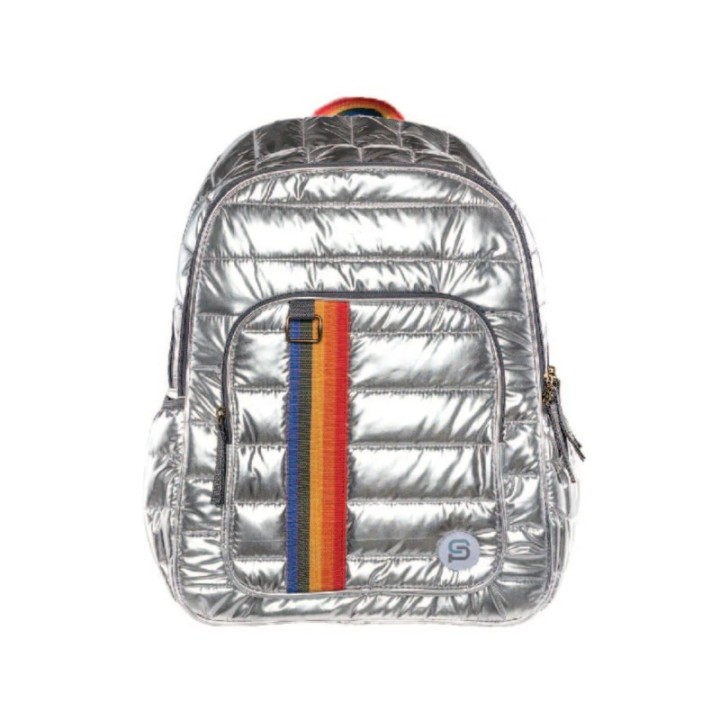 SYDNEY PAIGE X BAZIC Products® RALEIGH Puff Backpack, 18", Silver Rainbow
