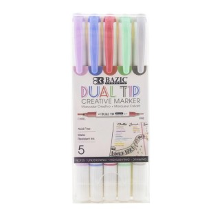 BAZIC Products® Dual-Tip Creative Markers, 5 Colors