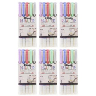 BAZIC Products® Dual-Tip Creative Markers, 5 Per Pack, 6 Packs
