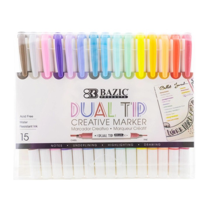BAZIC Products® Dual-Tip Creative Markers, 15 Colors