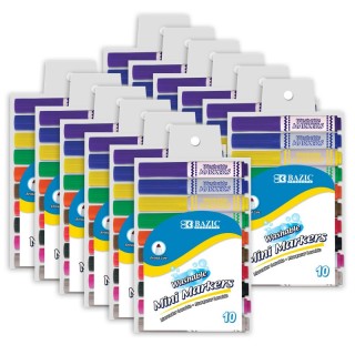 BAZIC Products® Washable Markers, Mini Broad Line, 10 Per Pack, 12 Packs
