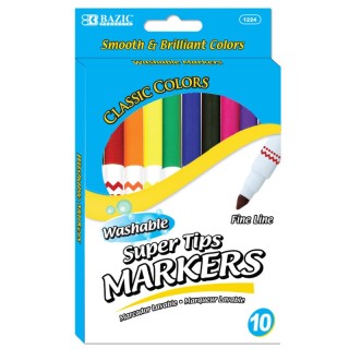 BAZIC Products® Washable Markers, Super Tip, 10 colors