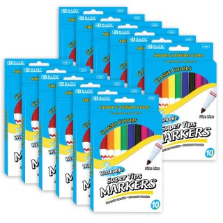 BAZIC Products® Washable Markers, Super Tip, 10 Per Pack, 12 Packs