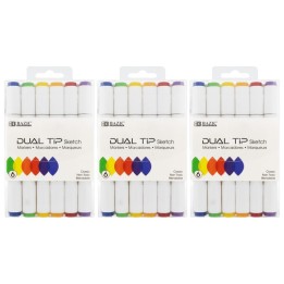 BAZIC Products® Dual Tip Sketch Markers, Primary Colors, 6 Per Pack, 3 Packs