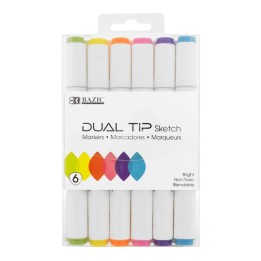 BAZIC Products® Dual Tip Sketch Markers, 6 Fluorescent Colors