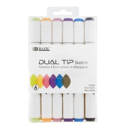 BAZIC Products® Dual Tip Sketch Markers, 6 Pastel Colors