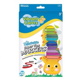 BAZIC Products® Super Tip Washable Markers, Fine Line, 20 Colors