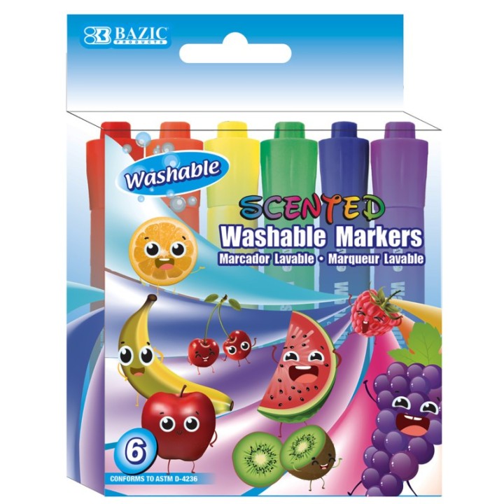BAZIC Products® Washable Markers, Scented, 6 colors