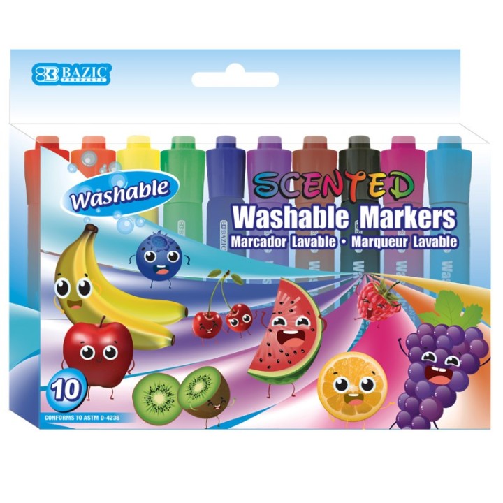 BAZIC Products® Washable Fruit Scented Markers, Chisel Tip, 10 Color