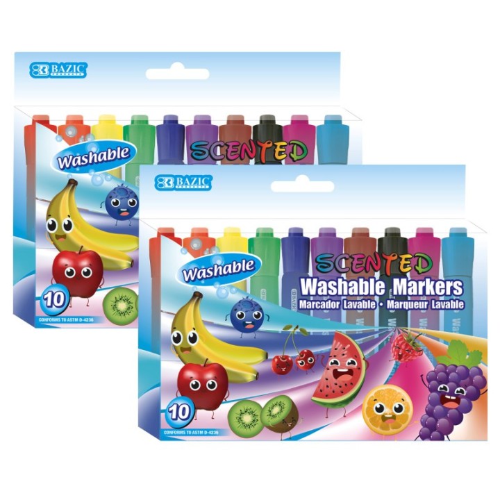 BAZIC Products® Washable Fruit Scented Markers, Chisel Tip, 10 Per Pack, 2 Packs