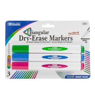 BAZIC Products® Triangle Dry-Erase Markers, Chisel Tip, Bright Colors, Pack of 3