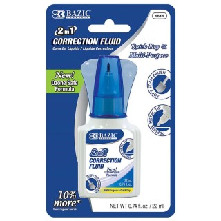 BAZIC Products® 2 in 1 Correction Fluid with Foam Brush Applicator & Pen Tip, 0.74 FL OZ (22 mL)