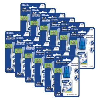 BAZIC Products® 2 in 1 Correction Fluid with Foam Brush Applicator & Pen Tip, 0.74 FL OZ (22 mL), Pack of 12