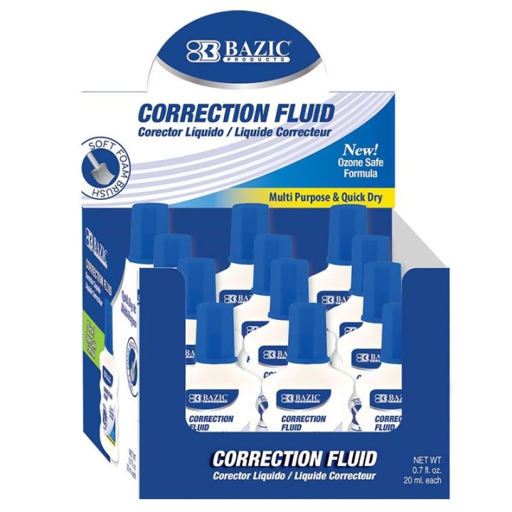 BAZIC Products® Correction Fluid with Foam Brush, 0.7 fl oz (20 mL)