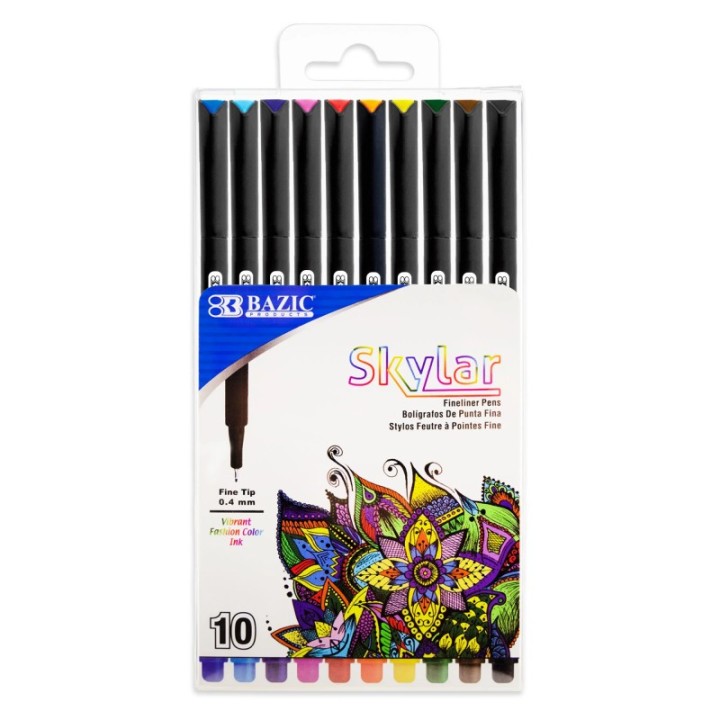 BAZIC Products® Skylar 0.4 mm Fineliner Pen, 10 Color