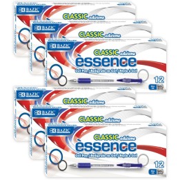 BAZIC Products® Essence Gel Pen with Cushion Grip, Blue, 12 Per Box, 6 Boxes