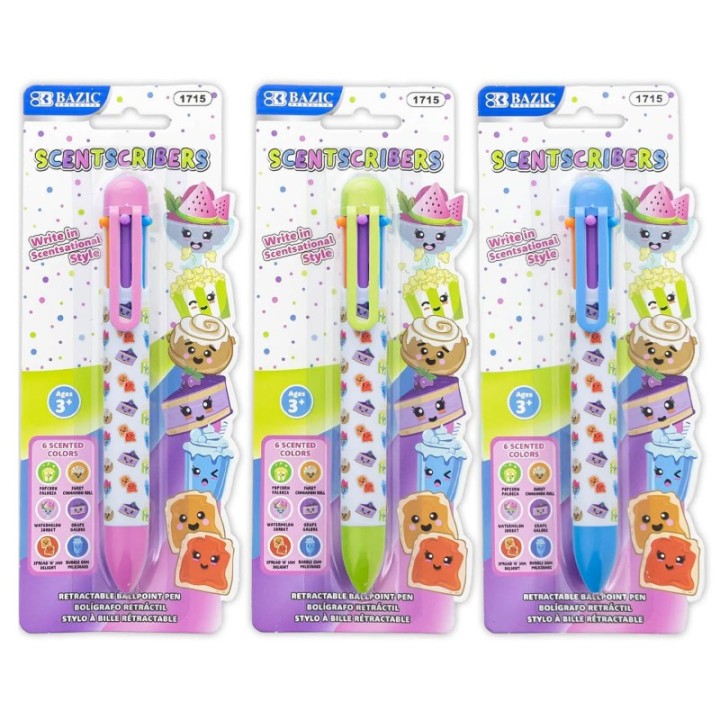 BAZIC Products® Scented 6-Color Pen, Assorted Designs, Pack of 3