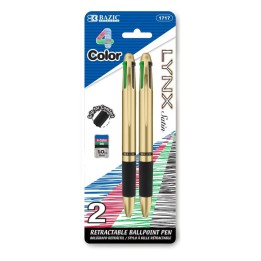 BAZIC Products® Lynx Satin Top 4-Color Pen with Cushion Grip, Pack of 2