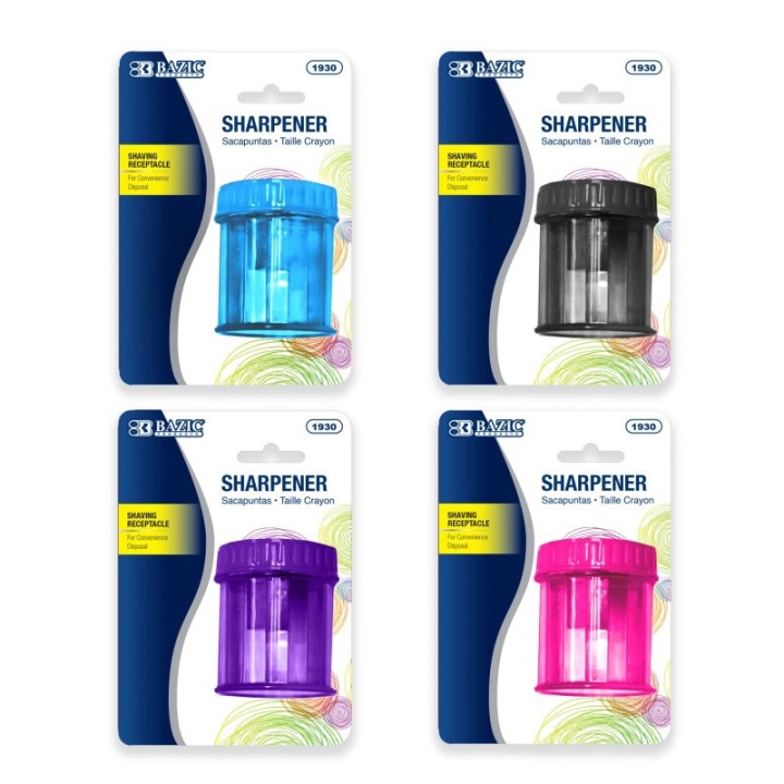 BAZIC Products® Single Hole Sharpener with Round Receptacle, Assorted Colors, 1 Sharpener