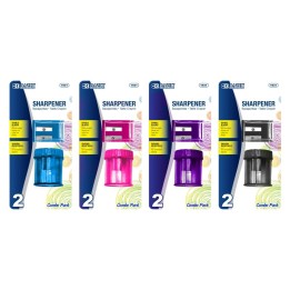 BAZIC Products® Dual Blade Square Sharpener with Receptacle & Round Receptacle Sharpener, Assorted Colors