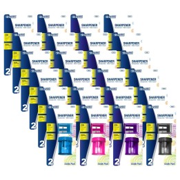 BAZIC Products® Dual Blade Square Sharpener with Receptacle & Round Receptacle Sharpener, Assorted Colors, 2 Per Pack, 24 Packs