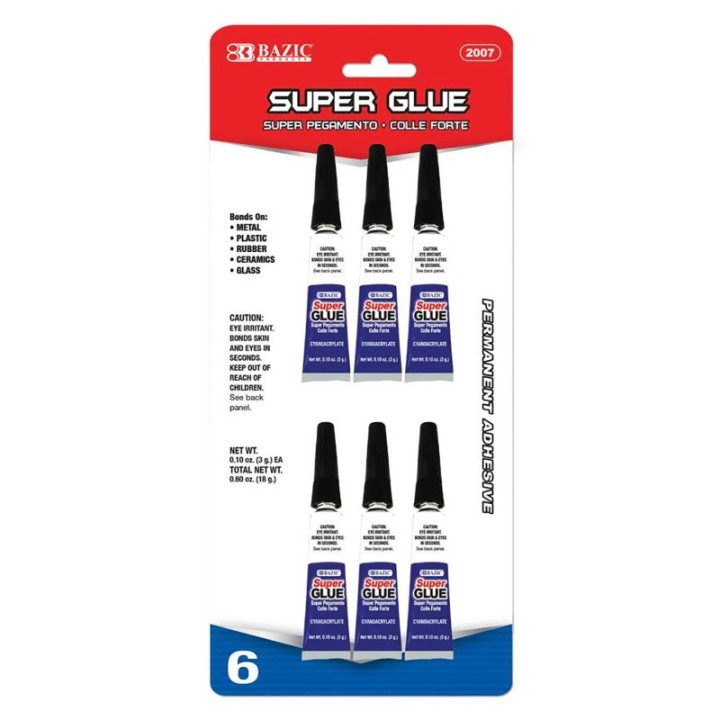 BAZIC Products® Super Glue, 0.10 oz (3g), Pack of 6