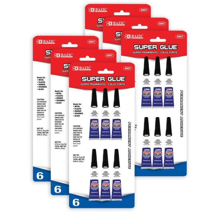 BAZIC Products® Super Glue, 0.10 oz (3g), 6 Per Pack, 6 Packs