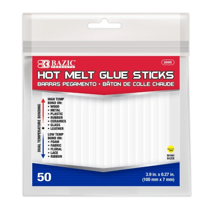 BAZIC Products® Mini Hot Melt Glue Sticks, Dual Temp, 3.9" x 0.27", Bag of 50