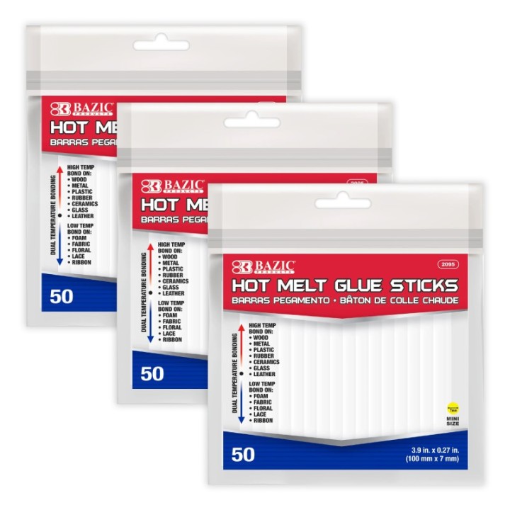 BAZIC Products® Mini Hot Melt Glue Sticks, Dual Temp, 3.9" x 0.27", 50 Per Bag, 3 Bags
