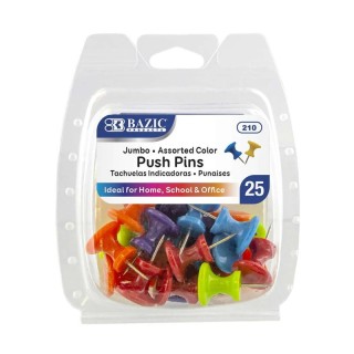 BAZIC Products® Jumbo Push Pins, Assorted Color, Pack of 25
