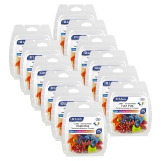 BAZIC Products® Jumbo Push Pins, Assorted Color, 25 Per Pack, 12 Packs
