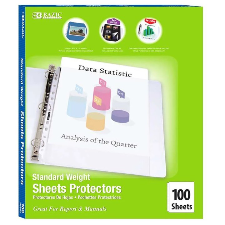 BAZIC Products® Standard Weight Top Loading Sheet Protectors, Box of 100