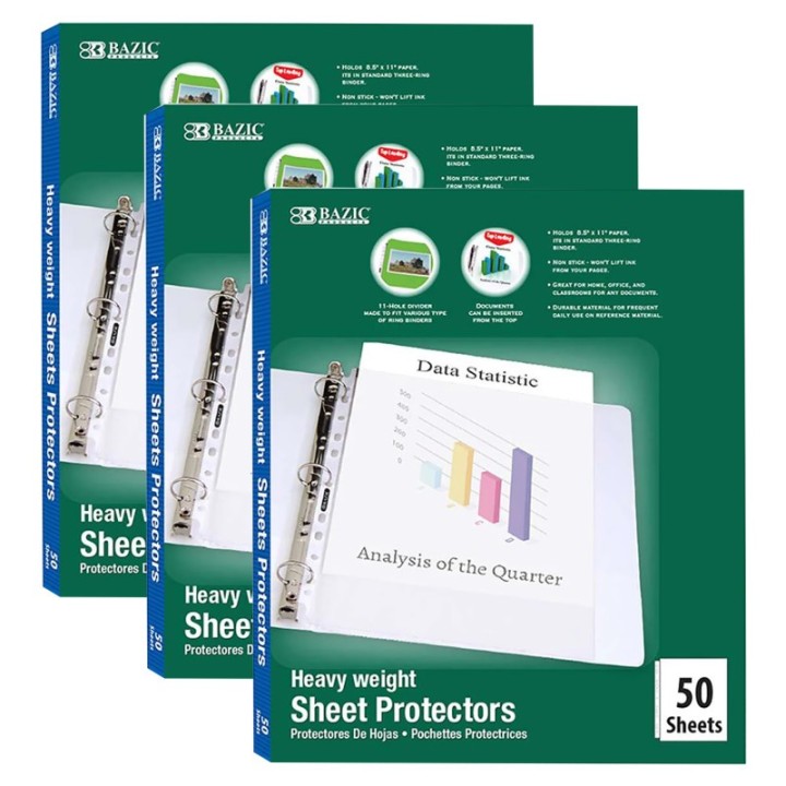 BAZIC Products® Heavy Weight Top Loading Sheet Protectors, 50 Per Box, 3 Boxes