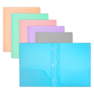 BAZIC Products® 2-Pocket Poly Portfolio with 3 Prongs, Pastel Colors, Pack of 48