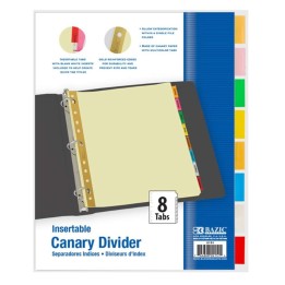 BAZIC Products® Canary Paper Dividers with Insertable Color Tabs, Pack of 8