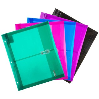 BAZIC Products® Poly Project Envelopes, 11-1/2" x 9-3/4", 200 Sheet Capacity, Assorted Colors, Pack of 5