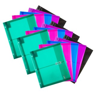 BAZIC Products® Poly Project Envelopes, 11-1/2" x 9-3/4", 200 Sheet Capacity, Assorted Colors, 5 Per Per Pack, 3 Packs