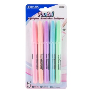 BAZIC Products® Pen Style Highlighter with Pocket Clip, Pastel, Pack of 5