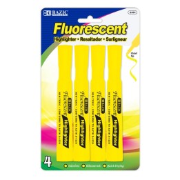 BAZIC Products® Desk Style Fluorescent Highlighters, Yellow, Pack of 4