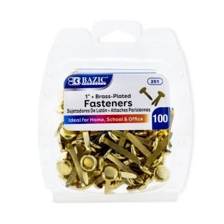 BAZIC Products® Brass-Plated Fasteners, 1", Pack of 100