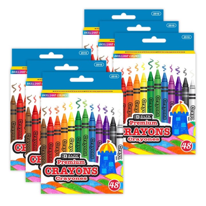 BAZIC Products® Premium Crayons, 48 Per Pack, 6 Packs