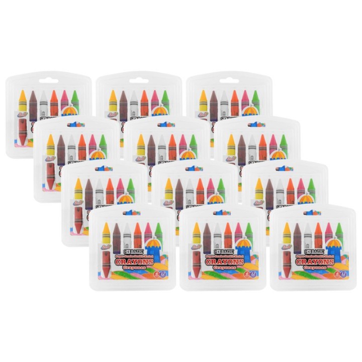 BAZIC Products® Double-Ended Premium Super Jumbo Crayons, 12 Colors, 6 Per Pack, 12 Packs