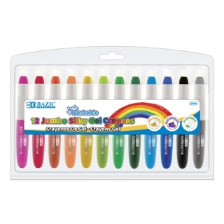 BAZIC Products® Washable Jumbo Silky Gel Crayons, 12 Colors
