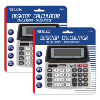 BAZIC Products® 12-Digit Dual Power Desktop Calculator with Adjustable Display, Pack of 2